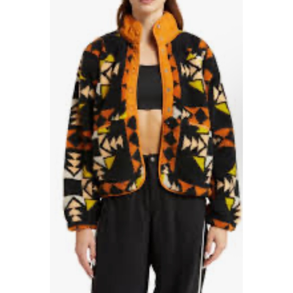 Free People Movement Hit The Slopes Printed Fleece Jacket Geometric Orange Black